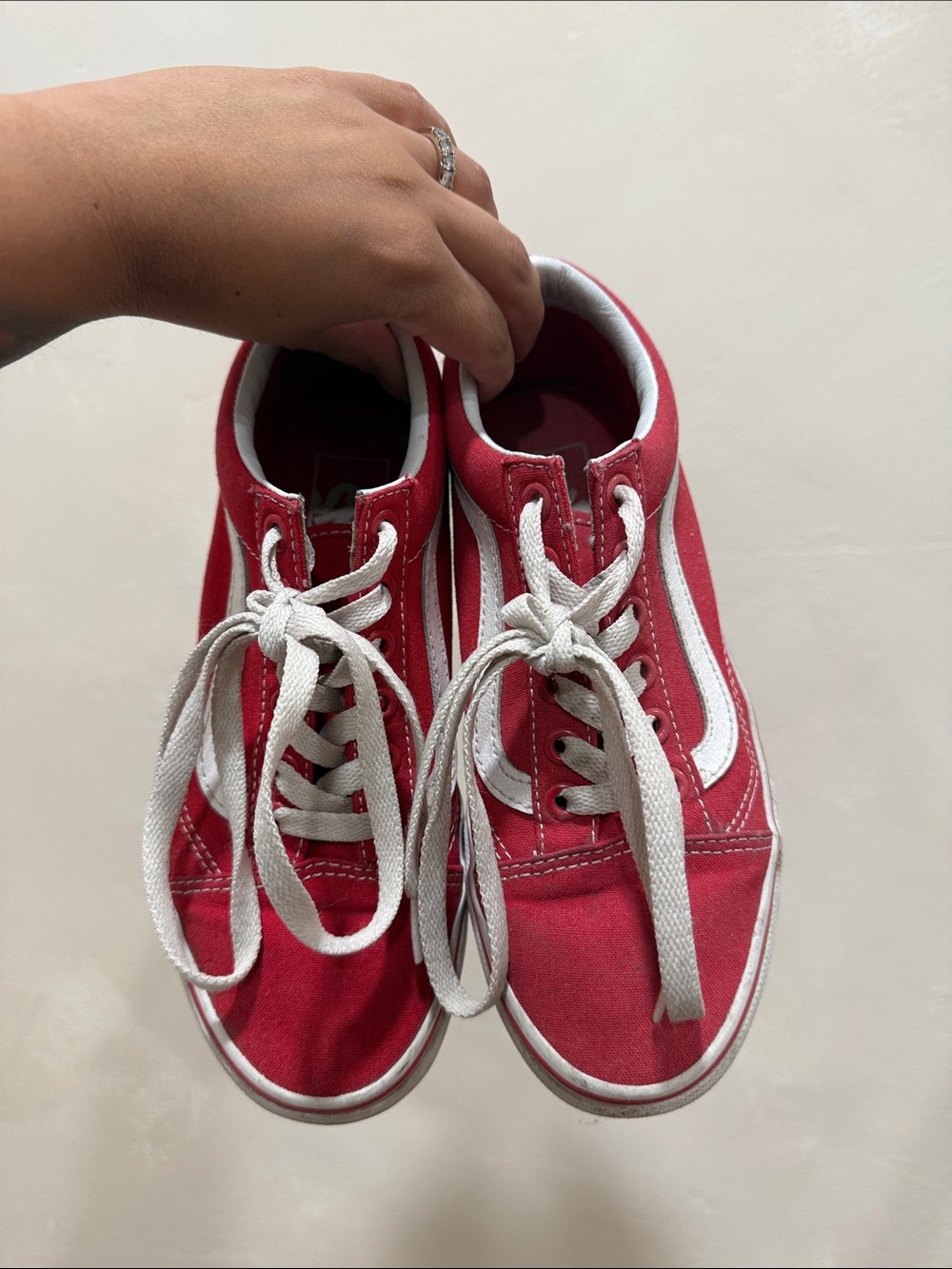 Vans Kids Red Canvas Sneakers with White Side Stripe